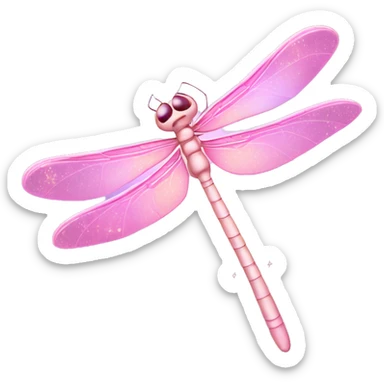 Dragonfly "A pastel pink dragonfly with glowing, translucent wings, intricate sparkling patterns, and a magical light trail as it flies." sticker
