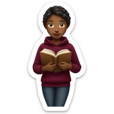 Girl wearing burgundy jumper reading a book sticker