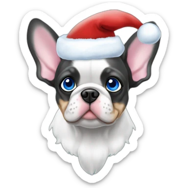 merle frenchie christmas hat with one blue eye sticker