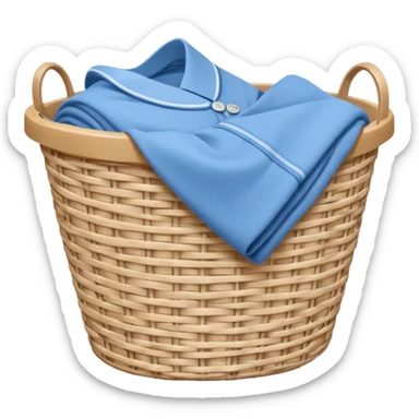 white LAUNDRY BASKET WITH FOLDED blue CLOTHES sticker
