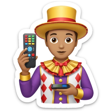 Uma pessoa com um controle remoto de televisão na mão e vestida de fantasia de carnaval sticker