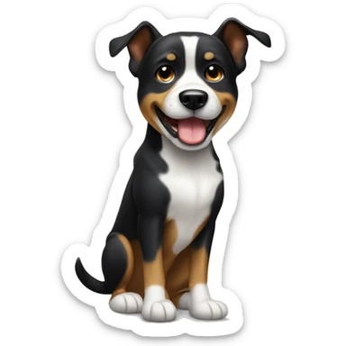 Black and tan dog with huge overbite and a white sock foot sticker