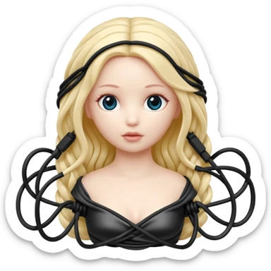 Plastic doll tightly bound with tangled AUX cables. sticker