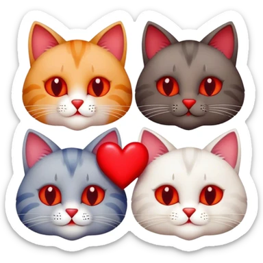 four cats on valentine's day sticker