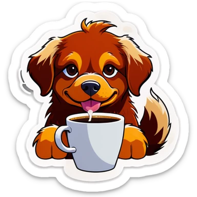 Make a duck toller dog with big cup of coffee  sticker