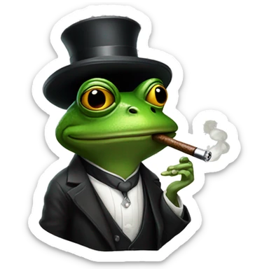 A frog smoking a pipe dressed like a mafia member  sticker