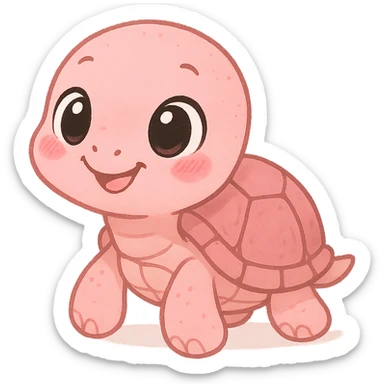 a cute pink turtle, original design, big eyes, blushing cheeks, joyful sticker