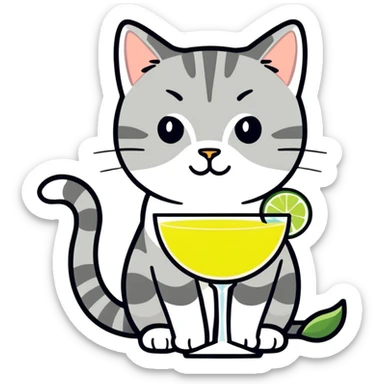 Grey tabby cat drinking a margarita sticker