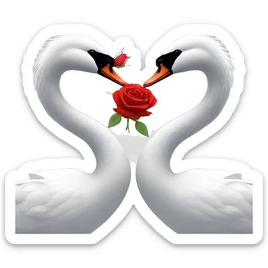 Swans facing each other with a rose in the middle  sticker