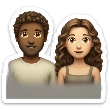Girl with long straight brown hair next to guy  with short curly brown hair sticker