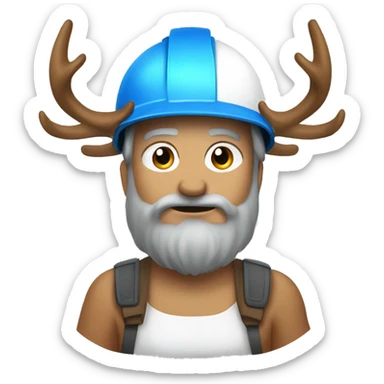 sticker, elk, blue, builder, in a white helmet, with big horns sticker