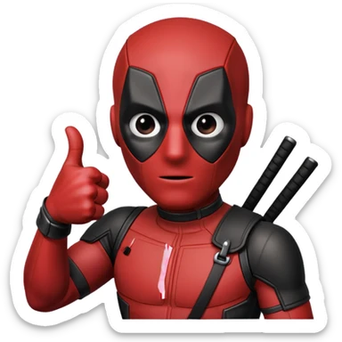 deadpool thumbs up emoji, not so cute, more realistic less body, mostly head and hand must have thumbs up eyes all white like mask sticker