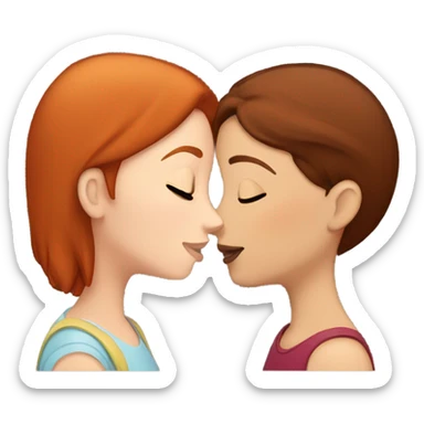 Redhead girl kissing brunette girl on the forehead sticker
