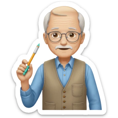 Man teacher: old, wearing vest, wearing glasses, hold chalk on their hand sticker