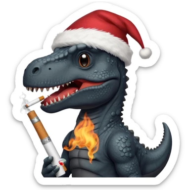 Black dinosaur in a Santa hat smoking a cigarette  sticker