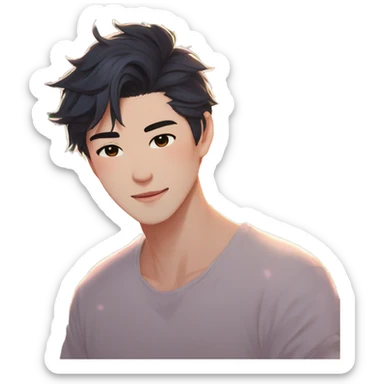 Gorgeous bright sparkly romantic Asian anime gentle man with blushing face aesthetic trending style outside sticker
