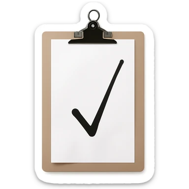 Make the background transparent, keep the realistic clipboard with a single checkmark unchanged. sticker