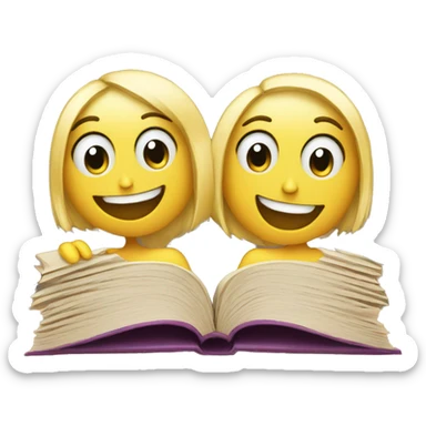 Two smily faces reading she same book sticker
