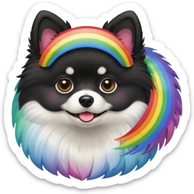 short hair black pomeranian with small white patch on chest rainbow bridge sticker