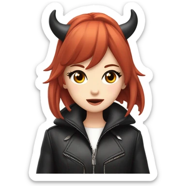 demon hime gyaru girl, red hair, demon horns, leather coat sticker