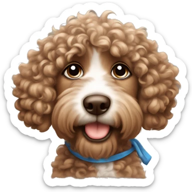 brown doodle with the cutest puppy face but with curly hair that’s half brown half white and with blue eyes  sticker