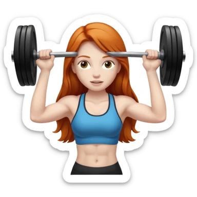  girl with long ginger hair lifting weights, white skin sticker