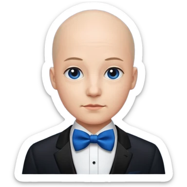 Bald with blue bow tie, midnight balck dress. sticker