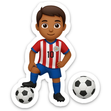 A soccer player wearing the Paraguay national team jersey in apple emoji style, with no background. Please create the image in the style of apple emojis, focusing on the jersey details and soccer player pose. sticker