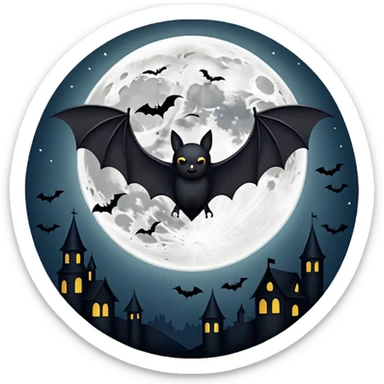 realistic full moon with bat silouette in front sticker