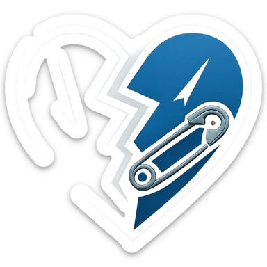 emo emoji, jagged heart, black and blue, small safety pin, modern emo aesthetic sticker