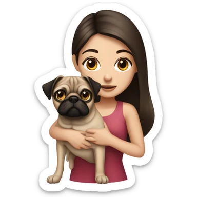Brunette girl with a Pug  sticker