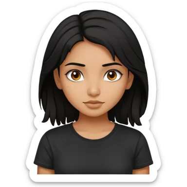 a pretty tan indian bratz girl with messy dark black hair, wearing a black tee. sticker