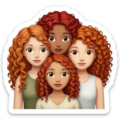 3 girls stacked ontop of eachother one of them have red curly hair the other has long brown hair and the other has long brown and blonde hair sticker