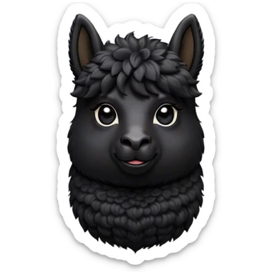 Cinematic Noble Black Alpaca Portrait Emoji, Poised and regal, with a striking, sturdy build and a sleek, well-groomed jet-black fleece, deep-set soulful dark eyes, Simplified yet sharp and sophisticated features, highly detailed, glowing with a soft, dignified glow, high shine, intelligent and mysterious, stylized with an air of elegant austerity, focused and attentive, soft glowing outline, capturing the essence of a watchful and confident companion, so majestic it feels as though it could stride out of the screen with effortless authority! sticker