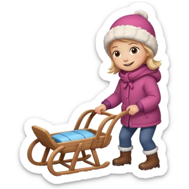 child pulling sled in snow sticker