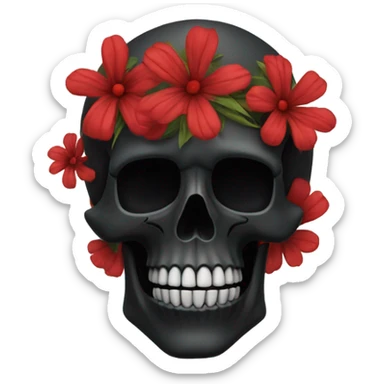 black skull with red flowers sticker