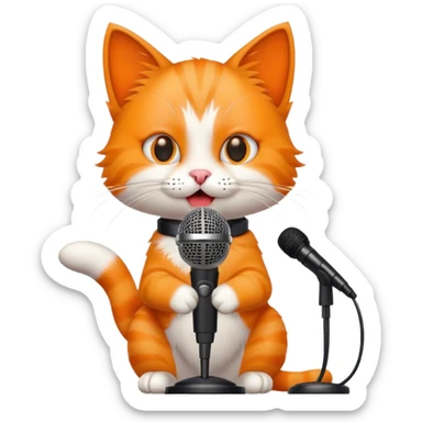 cat giving a speech with a microphone sticker
