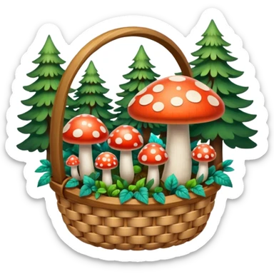 Basket with Psychedelic mushrooms and forest objects sticker