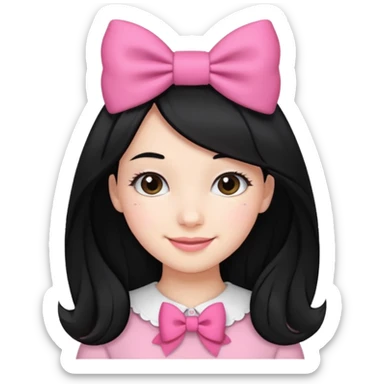 Girl with black hair and pink bow in her side of her hair sticker