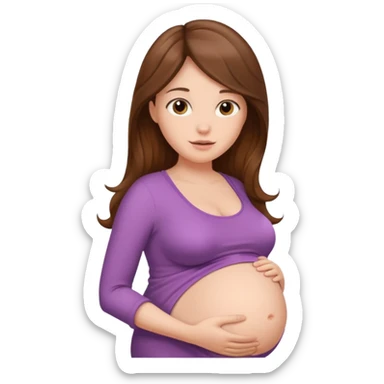 "Pregnant woman with her belly skin visible, with long brown hair and fair skin."
 sticker