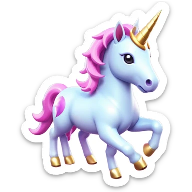 Clash of Clans aesthetic: Cinematic Playful Unicorn Mount Emoji, rendered in a 3D vector-style similar to standard emojis with minimal shading and bold, simplified shapes. A compact, isometric majestic unicorn with a spiraled horn and flowing mane, softly glowing with a magical celestial charm. Simplified yet unmistakably iconic, highly detailed and consistent, glowing with a soft radiant brilliance and high shine. Stylized with a touch of enchanted fantasy and a soft glowing outline, capturing the essence of a mythical mount with a friendly, playful elegance! sticker