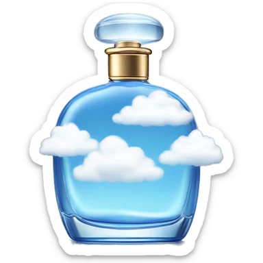 blue sky perfume bottle with white cloud display sticker