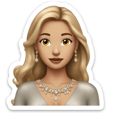 Beautiful model with light brown hair and jewellery on and sparkly top  sticker