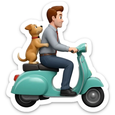 man and his pet dog riding a vespa sticker