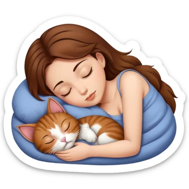 girl with brown hair sleep with cat sticker