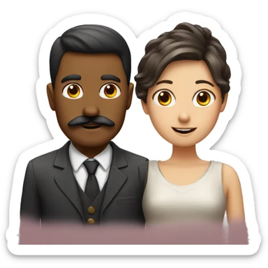 Guy and girl with mustache sticker