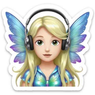 long haired make glitter fairy wearing headpones wing wings
 sticker
