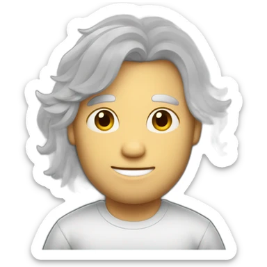 Man with a mid long withe hair with a pencil sticker
