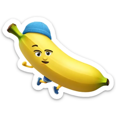 banana running fast with shoes and a sweatband sticker