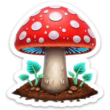 neon glowing magic mushroom with dirt sticker